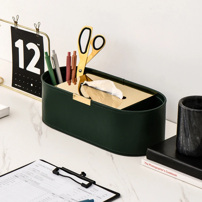 Luxury Multifunction PU Leather Tissue Box Remote Sundries Storage Holder Desktop Paper Drawer Art Home Decor Napkin Box