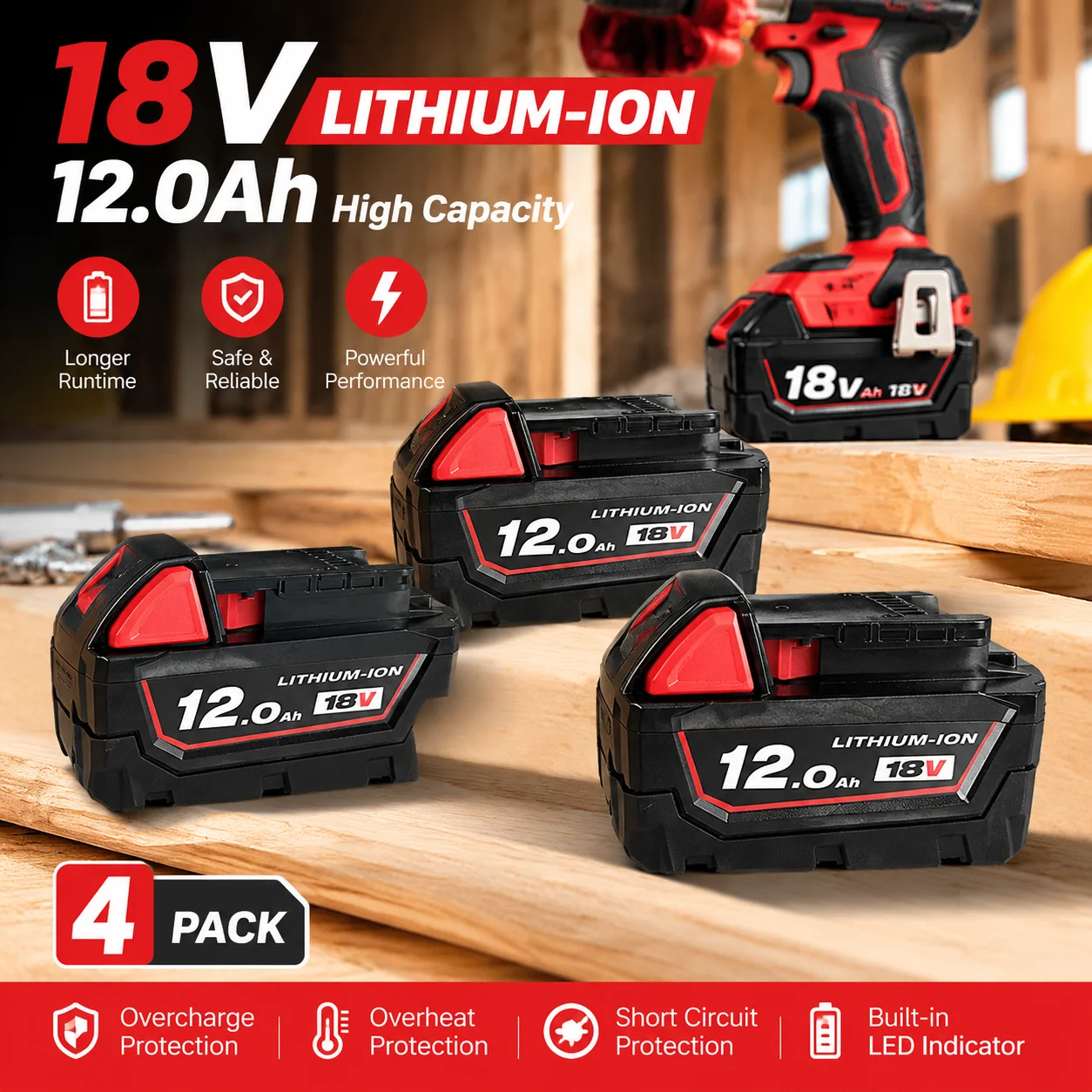 

M18 Battery 12Ah 18V XC Li-Ion Replacement For Milwaukee 48-11-1860 48-11-1850 48-11-1840 Power Tools