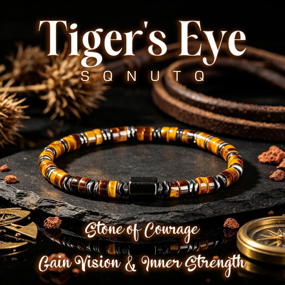 1pc Tiger Eye Stone Beaded Bracelet, Courage Stone Vision and Power, Natural Cat Eye Stone Elastic Men's Jewelry Adventure Gift