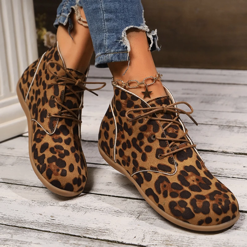 Buty damskie 2024 New Leopard Print Designer Boots Kobiety Jesień Zima Niski obcas Antypoślizgowe buty codzienne dla kobiet Zapatos De Mujer