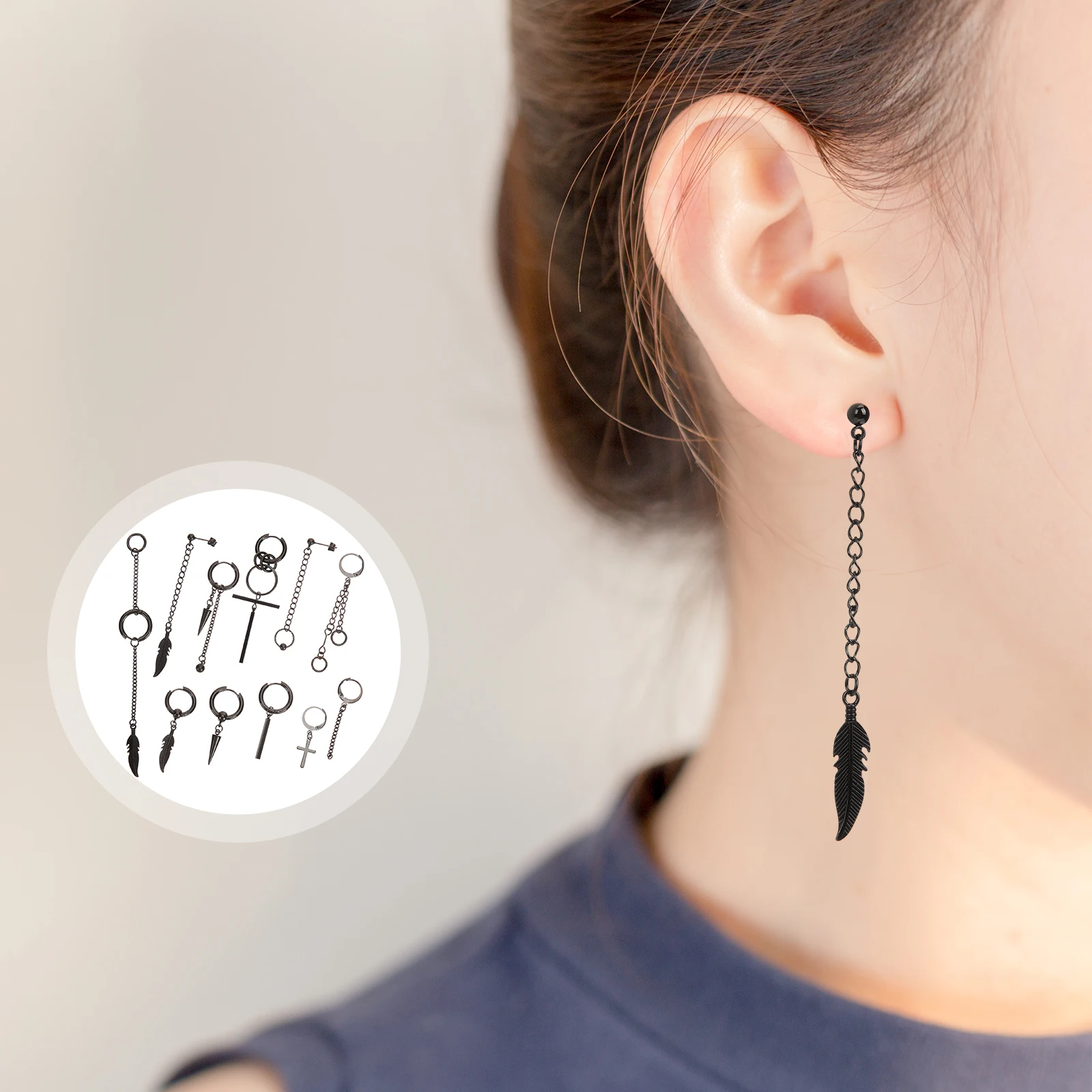 

11Pcs Black Cross Earrings Clip on Stainless Steel Men Dangle Earrings Fashion Charm Women Jewelry Daily Festival