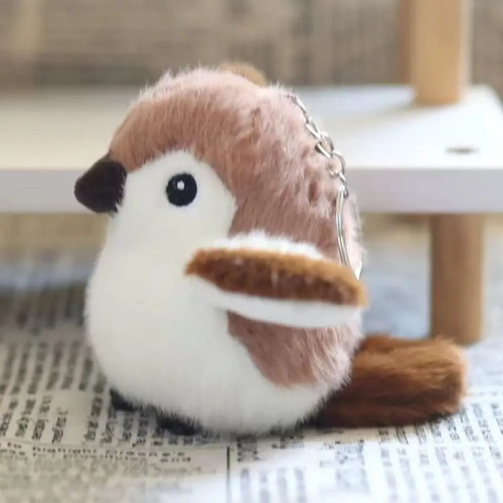 Colorful Cute Animal Bird Keychain Realistic Simulation Parrot Sparrow Kawaii Furry Birds Keyrings Bag Pendant