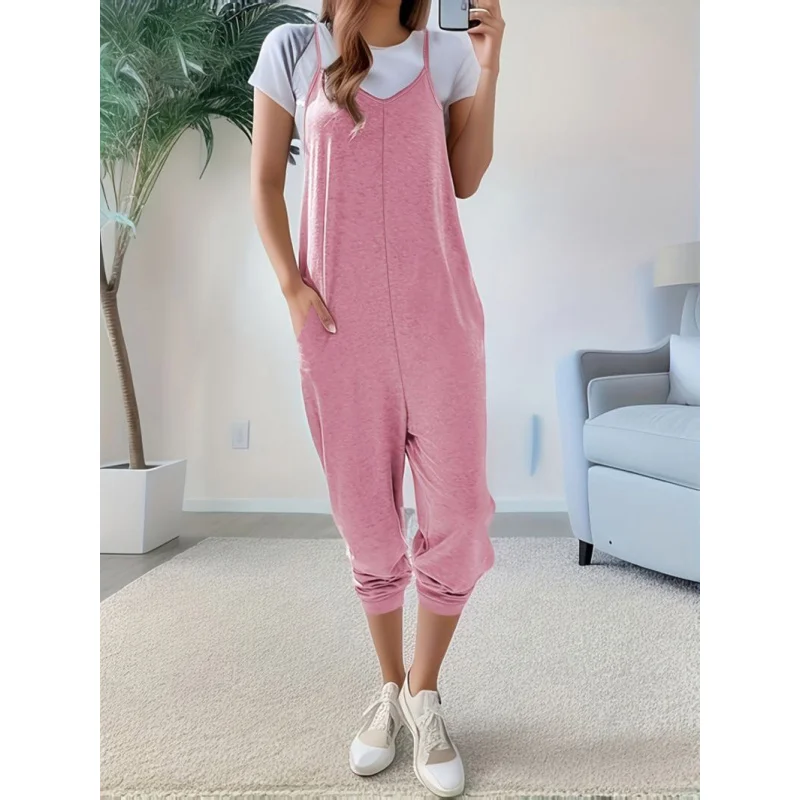

Summer new women's suspender jumpsuit-summer outfits for women,New Pattern solid color Summer Sleeveless Jumpsuit