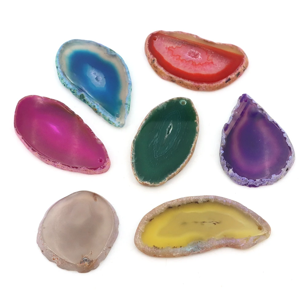 

Natural Onyx Agates Geode Slice Irregular Colorful Agat Slice with Hole for DIY Wind Chimes Sunshine Catcher Card Gift Wholesale