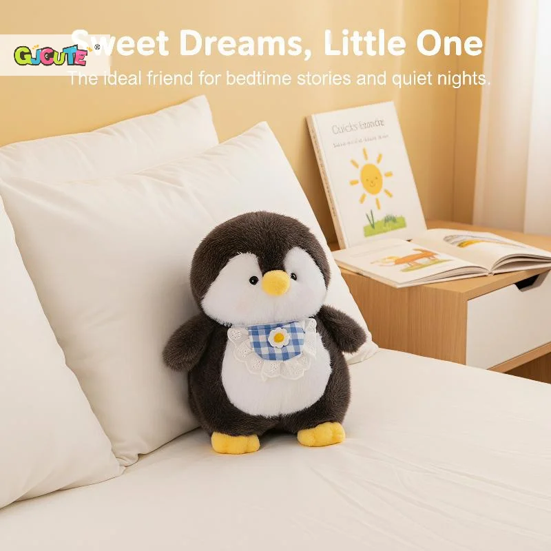 Soft Fluffy Penguin Stuffed Animal With Cute Checkered Bib And Adorable Appearance For Kids Gifts Bedroom Decor Daily Cuddling
