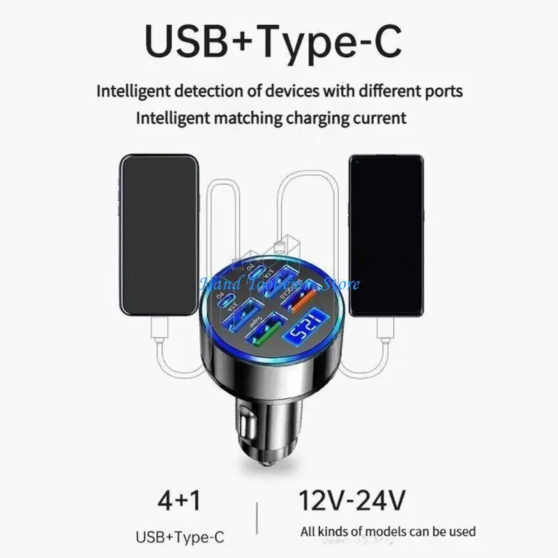 H37F 4 USB Car Charging Adapter Real Time Current Monitor for Compatibility