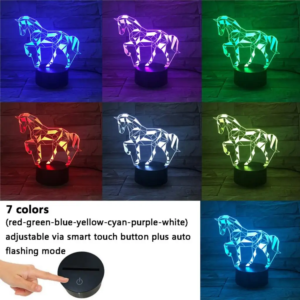 3D LED Night Light Creative Bedside Romantic Horn Horse Light Bedroom Cartoon Decor 7 Colors Changing Christmas Gifts for Kids