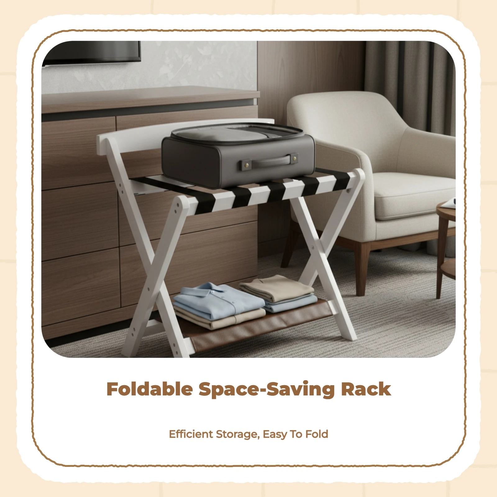 Foldable Wooden Luggage Rack Bedroom Storage Shelf  Floor Standing Hotel Suitcase Stand with Shoes Shelf for Hotel Travel Home