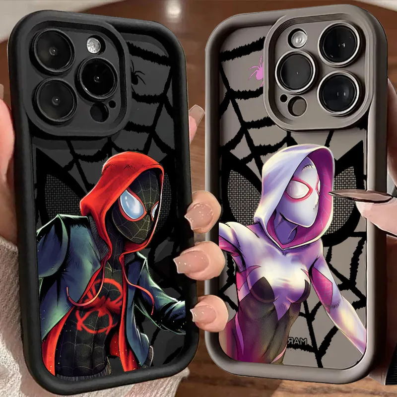 Spider-Man Miles Morales Spider Gwen Marvel Soft Case For iPhone 16 15 11 13 14 12 Pro Max 15 Plus Mini Coque 16Pro Phone Cover