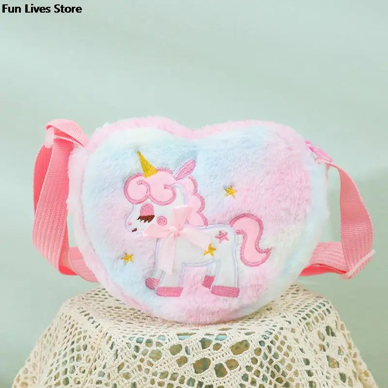 Tas bahu boneka perempuan Unicorn, tas selempang empuk, dompet koin musim dingin musim gugur, tas tangan indah sekolah anak-anak