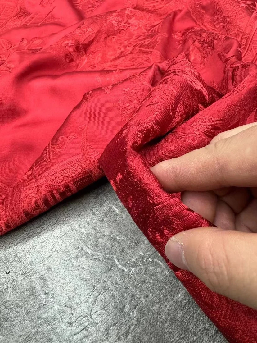 Embroidered Red Clothing Fabric High Quality Real Silk Fabric