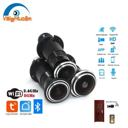 Wi-Fi Audio Door Eye Hole IP Camera Home Security HD 3MP Optional FishEye Mini Peephole Surveillance Camera P2P Tuya TF Card