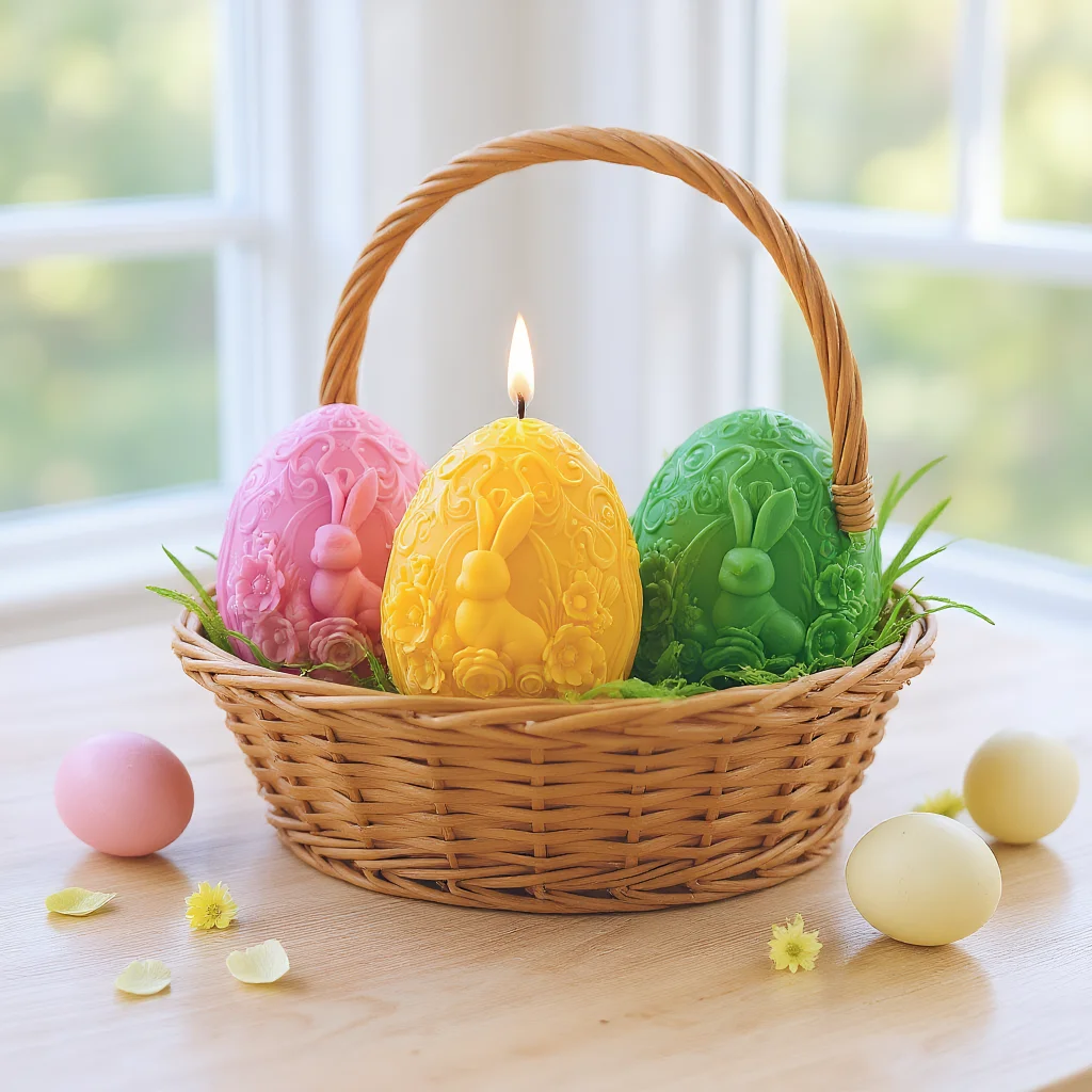 

Easter Gifts Bunny Egg Scented Candle Silicone Mold 3D Plaster Craft Soap Resin Molds for Candles Making Supplies DIY Ornament