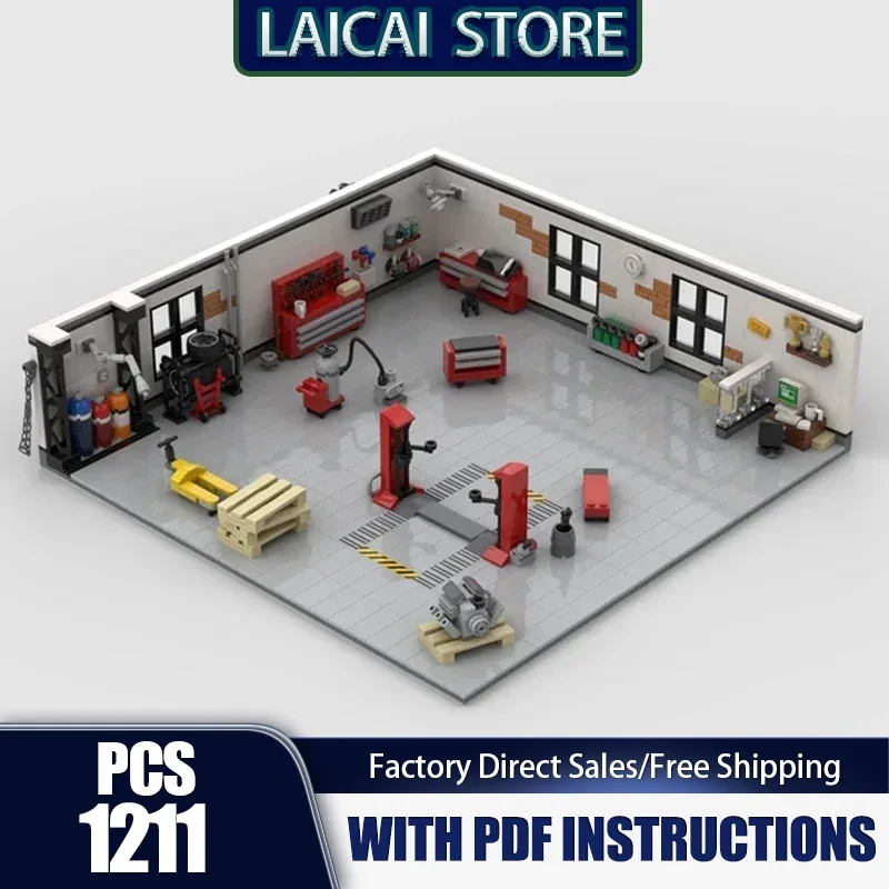 Briques de construction Moc modèle Street View, Garage de réglage avec accessoires, blocs technologiques, cadeaux, jouets de noël, ensembles de bricolage, assemblage