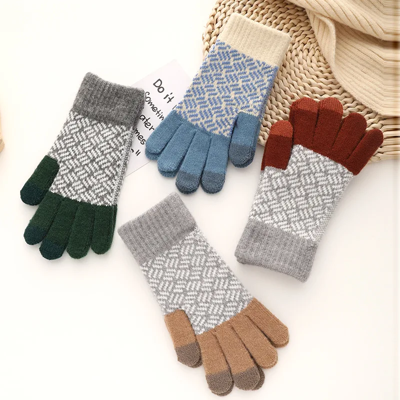 Touch screen gloves women's winter knitted warm winter gloves