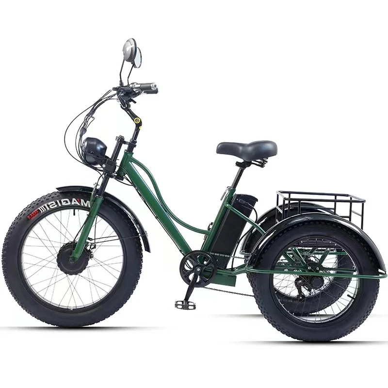 24 Inch Fat Bike Electic Bicycle 48V 750W Range of 65km 7-Speed Transmission Electric Tricycle for Removable Lithium Battery