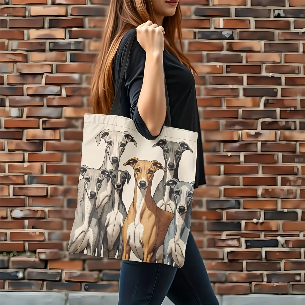 1 Pc Durable Women S Tote With Greyhound Whippet Dog Print Spacious Reusable Grocery Bag For Shopping Work