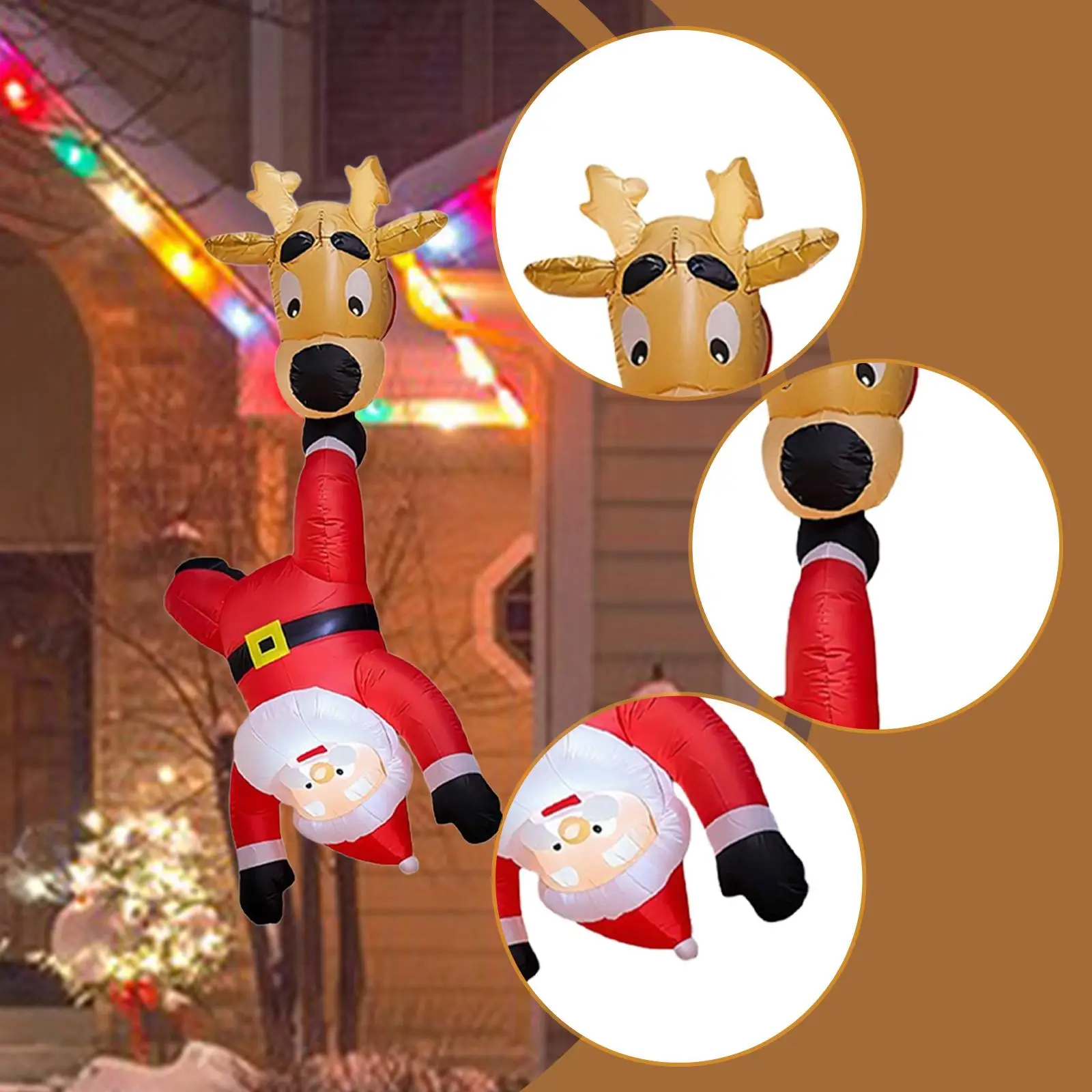 

6FT Inflatable Santa Claus Reindeer Polyester Weatherproof Christmas Decoration Outdoor Light Up Ornament for Yard