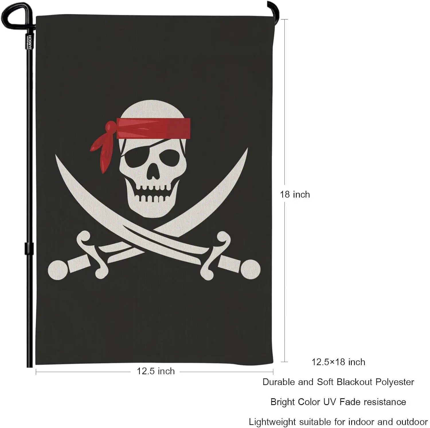 HOSNYE Pirate Flag Garden Flags Double Sided Yard Flags Jolly Roger Skull with Crossed Bones Garden Flags 12x18 inch for Yard Ou