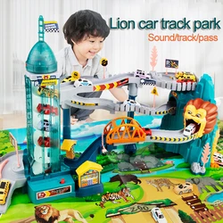 Animal Lion Electric Rail Car Dinosaur Curved Road Track Rail Car Puzzle Toys Adventure Winding Road Drive Toys for Children