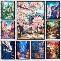 Scenario di strada giapponese architettura Sakura tela poster e stampe dipinti di arte della parete murale per soggiorno moderno decorazioni per la casa