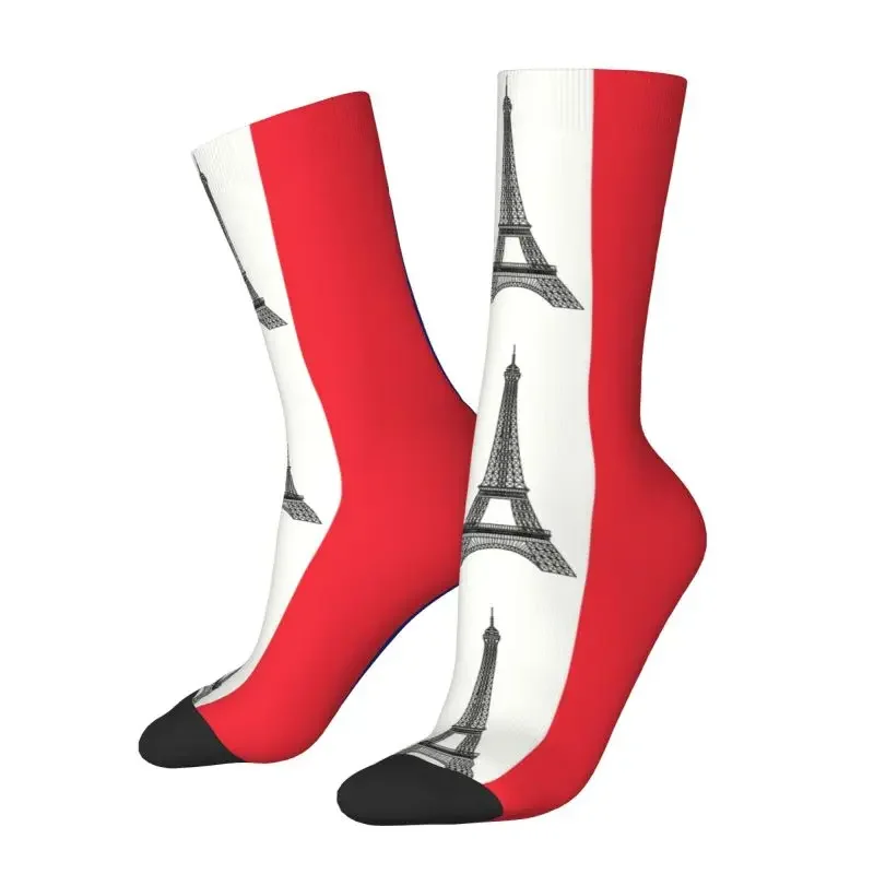 Funny Mens Flag Of France Dress Socks Unisex Warm Breathable 3D Print French La Tour Eiffel Crazy Crew Socks