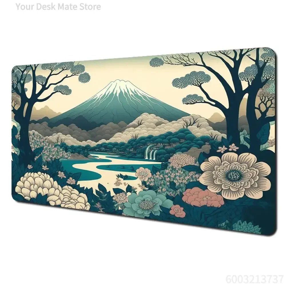 Oriental Ink & Moonlight Gaming Mouse Pad – XXL Extended Desk Mat with Red Maple, Pink Sakura & Pagoda Art for PC Laptop Office