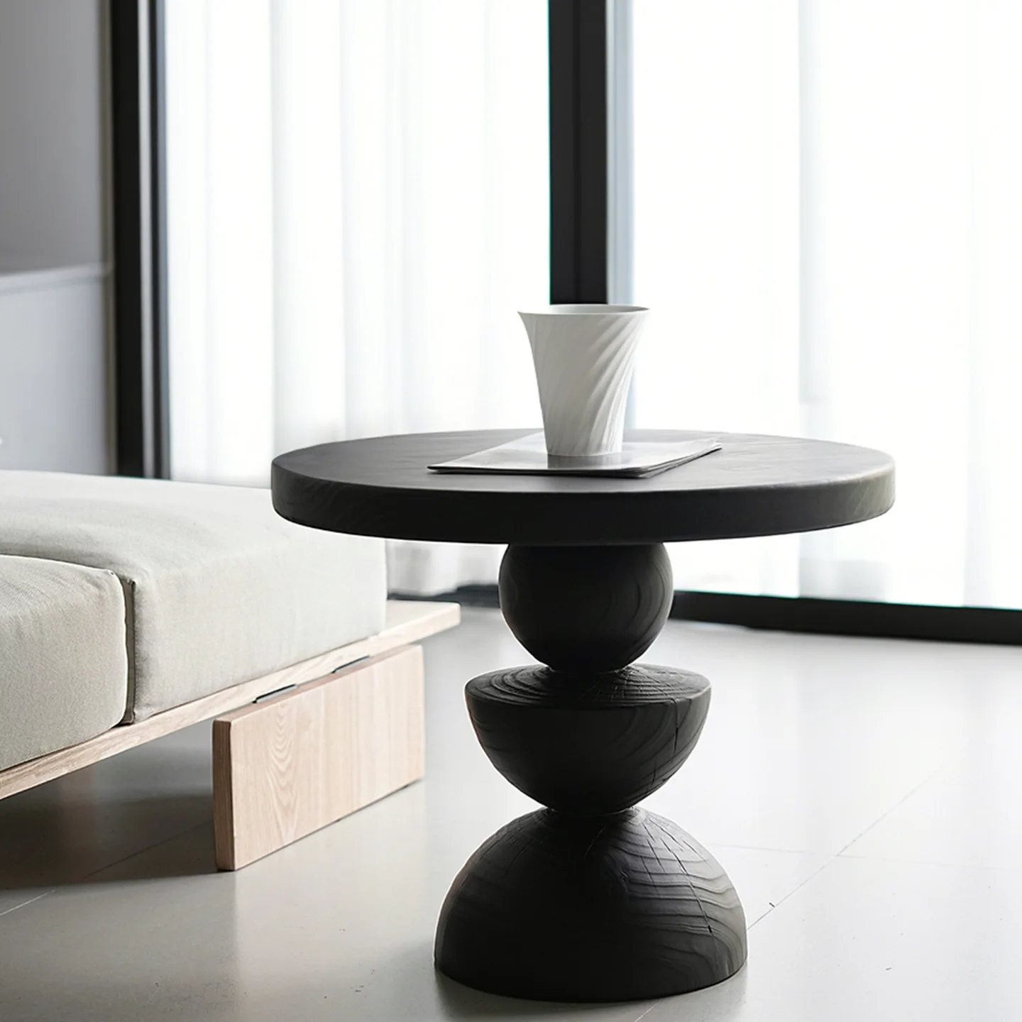 New Chinese retro black solid wood hotel B & B coffee table creative designer creative personality sofa small round table