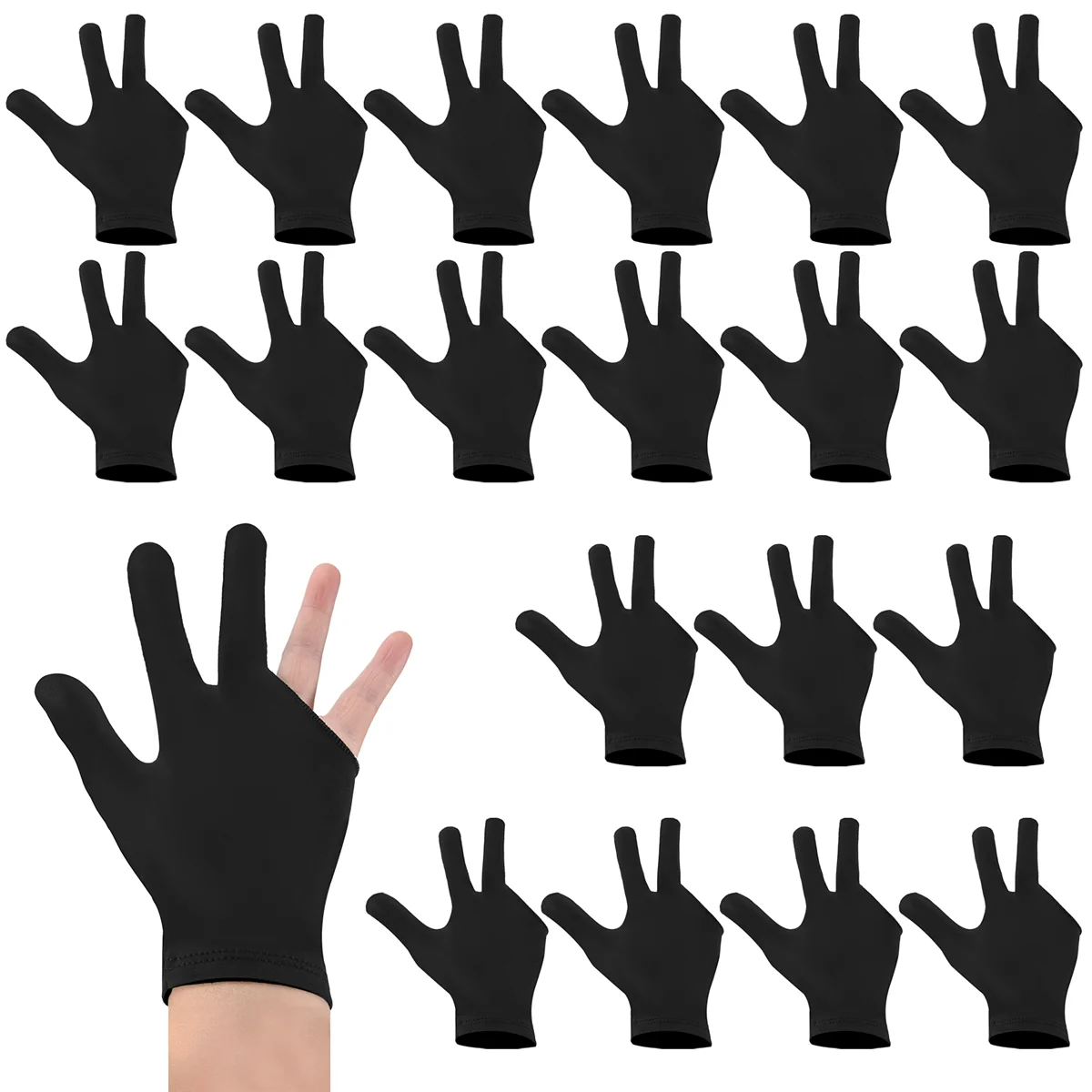 SMIEA 20Pcs Breathable Billiard Gloves Snooker Left Right Hand Gloves 3 Fingers Cue Gloves for Women Men Billiard Accessories