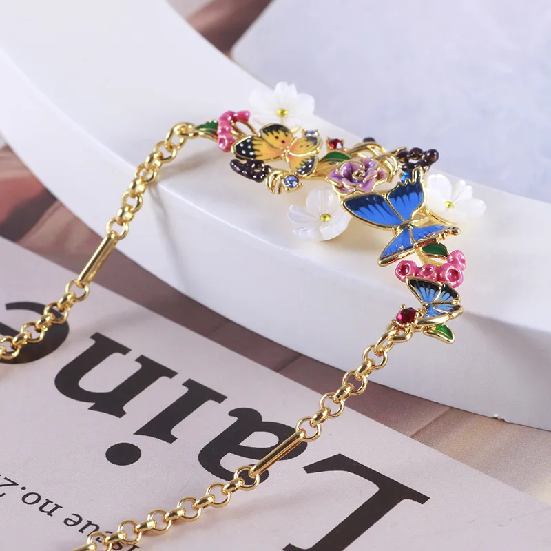 Garden style brilliant romantic butterfly flowers flower necklace