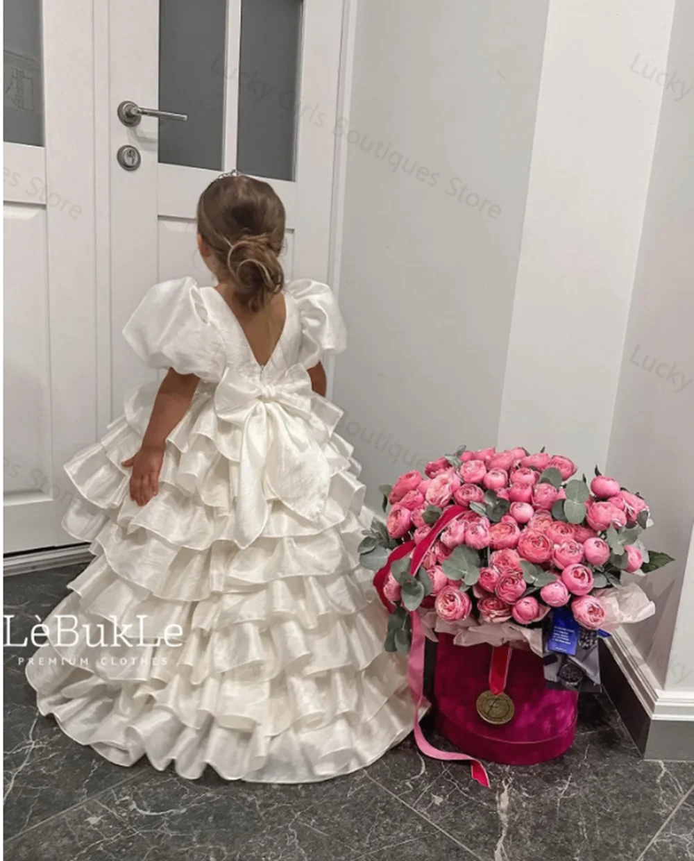 Vestidos de flores con volantes escalonados para niña, vestidos de cumpleaños para niños, lazos hasta el suelo, vestidos de primera comunión para