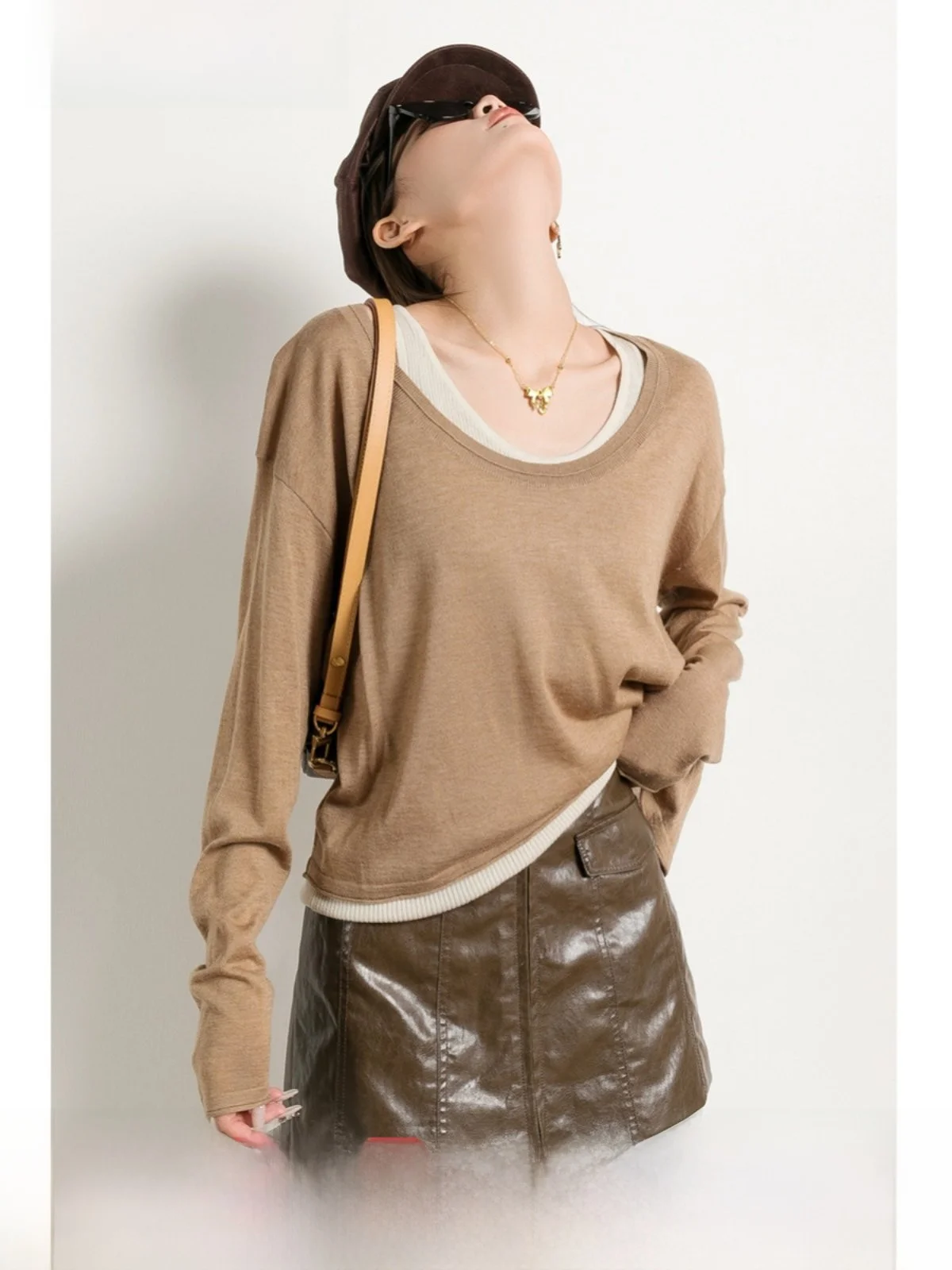 

Модный шерстяной вязаный свитер с цветочным принтом Lazy Sle, приятный для кожи, женский свитер верблюжьего цвета, новинка 202, весенне-осенний жилет, комплект из двух предметов