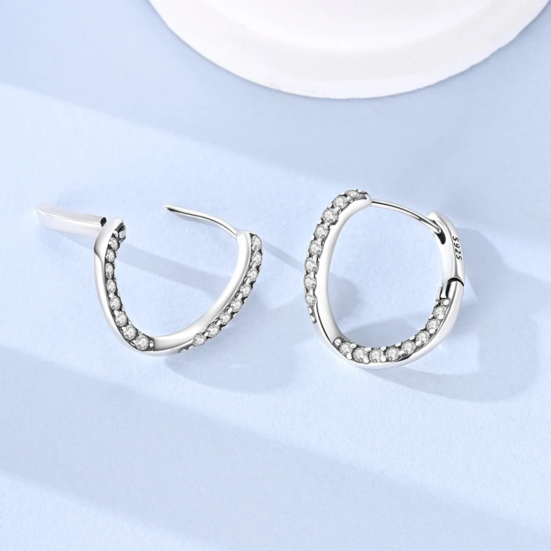 Original 925 Sterling Silver Shine Zircon Water Droplet Shape Hoop Earrings For Women Party Jewelry Gift