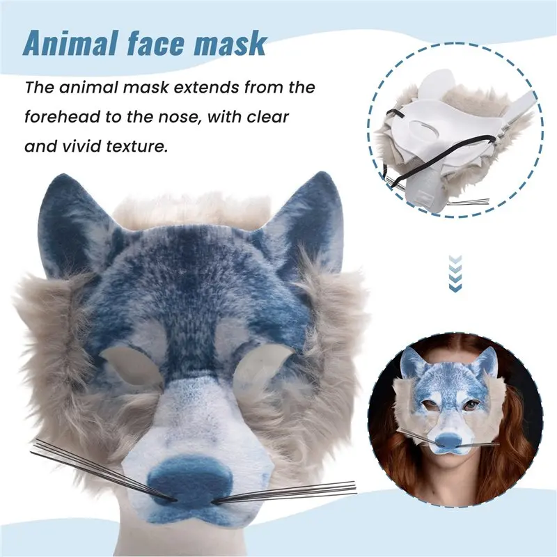 A63T-1 Piece Animal Wolf Mask For Everyone, Universal For Halloween Party Gathering Unisex Animal Face Mask, Wolf, One Size