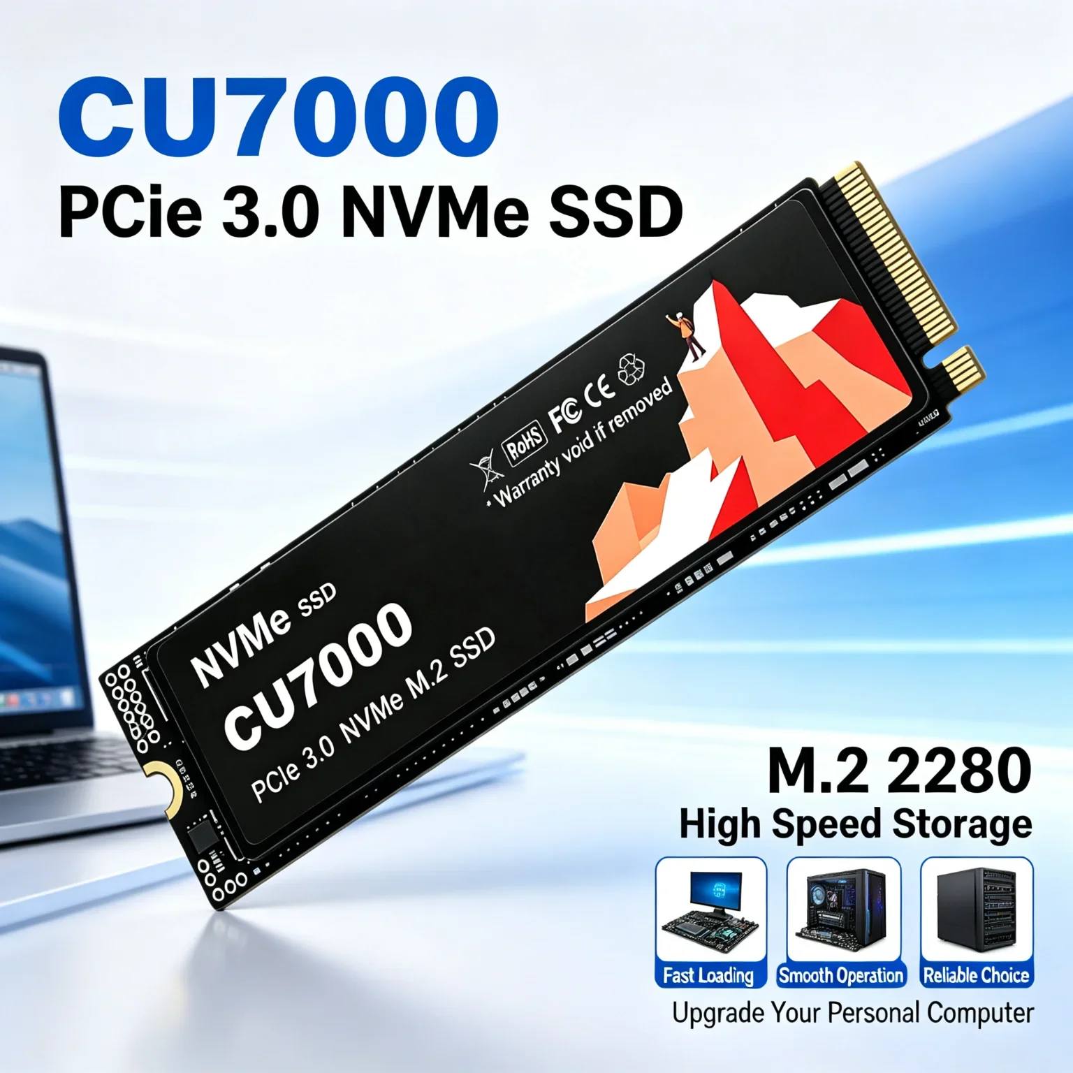 SSD CU7000 original, unidade de estado sólido interna M.2 NVMe, alta velocidade, PCIe 3.0, compatível com laptops e PCs.