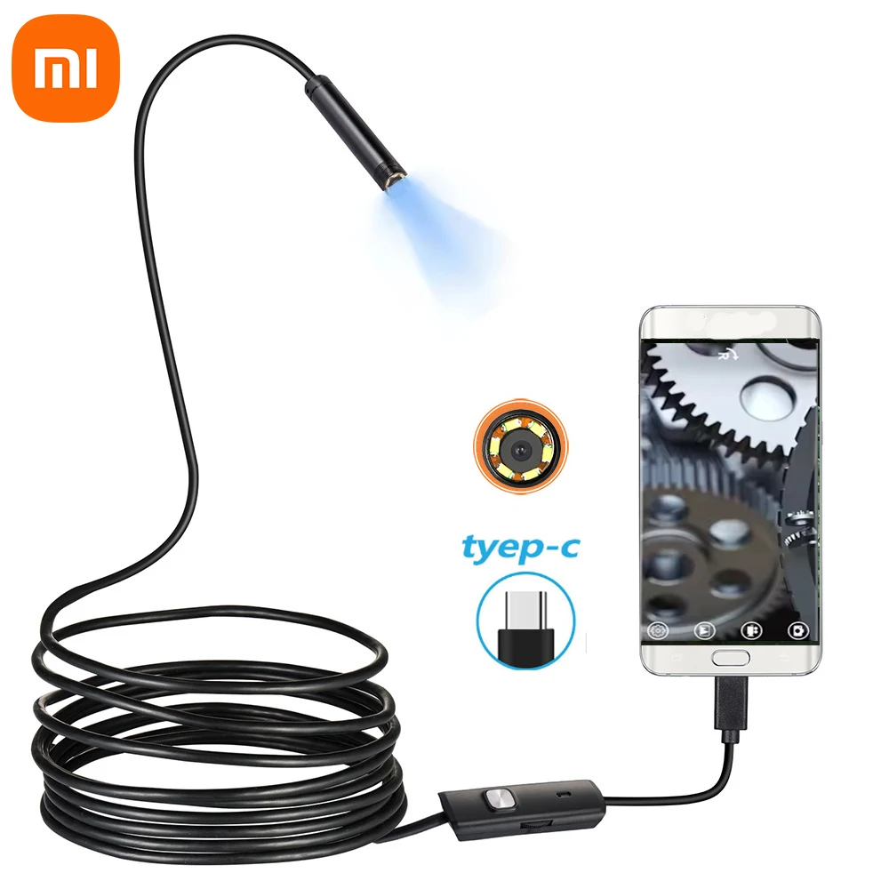 كاميرا المنظار Xiaomi 7.0MM TYPE-C مقاومة للماء 6 LED قابلة للتعديل USB أندرويد كاميرات فحص مرنة Borescope للهاتف PC