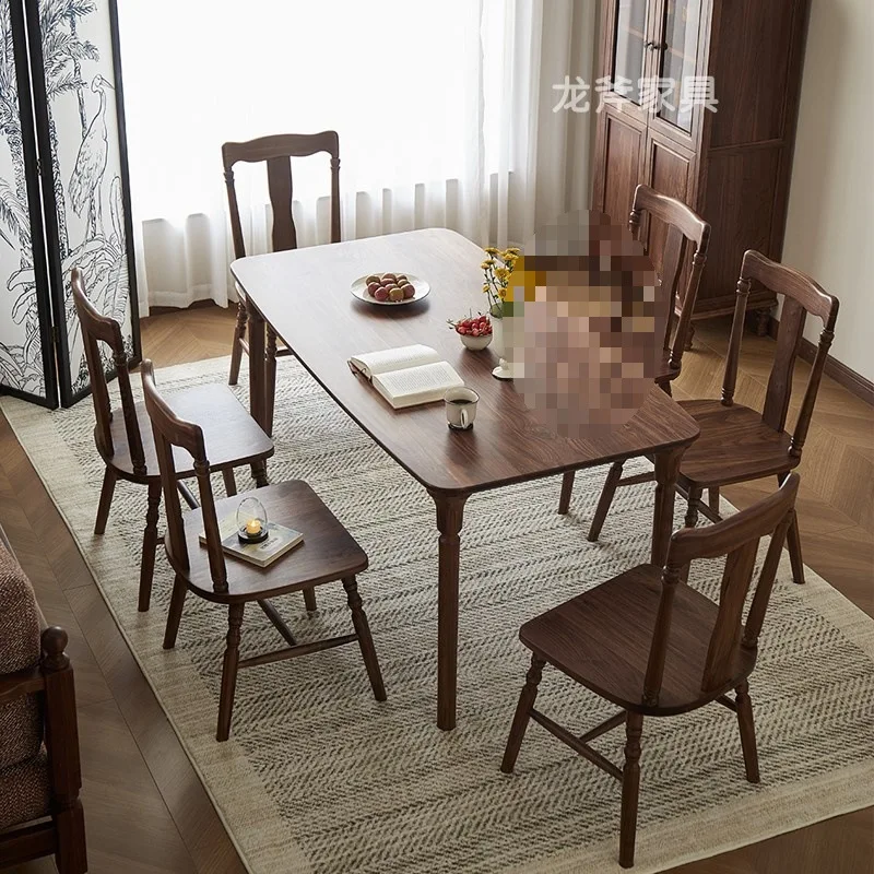 

LTT log dining table retro rectangular small apartment solid wood black walnut dining table American style