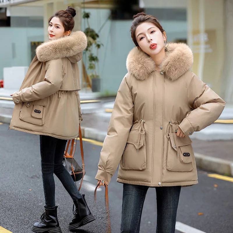 

Women's Plush Velvet Parkas 2024 New Winter Jacket Warm Hooded Cotton Coat Long Outwear Women Casual Cotton-Padded Parkas Coats