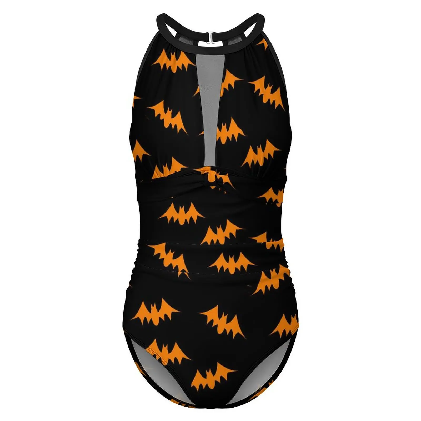 Orange Bat Swimsuit Halloween Print One Piece Swimwear Push Up Stylish Monokini Sexy Holiday Surf Custom Beach Outfits image 3
