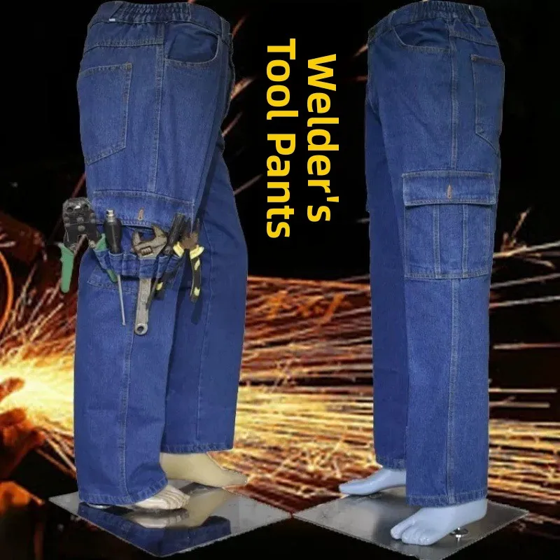 

Мужские джинсовые брюки из хлопка Thiened, повседневная нижняя одежда, прочная, износостойкая, свободная посадка, с несколькими карманами