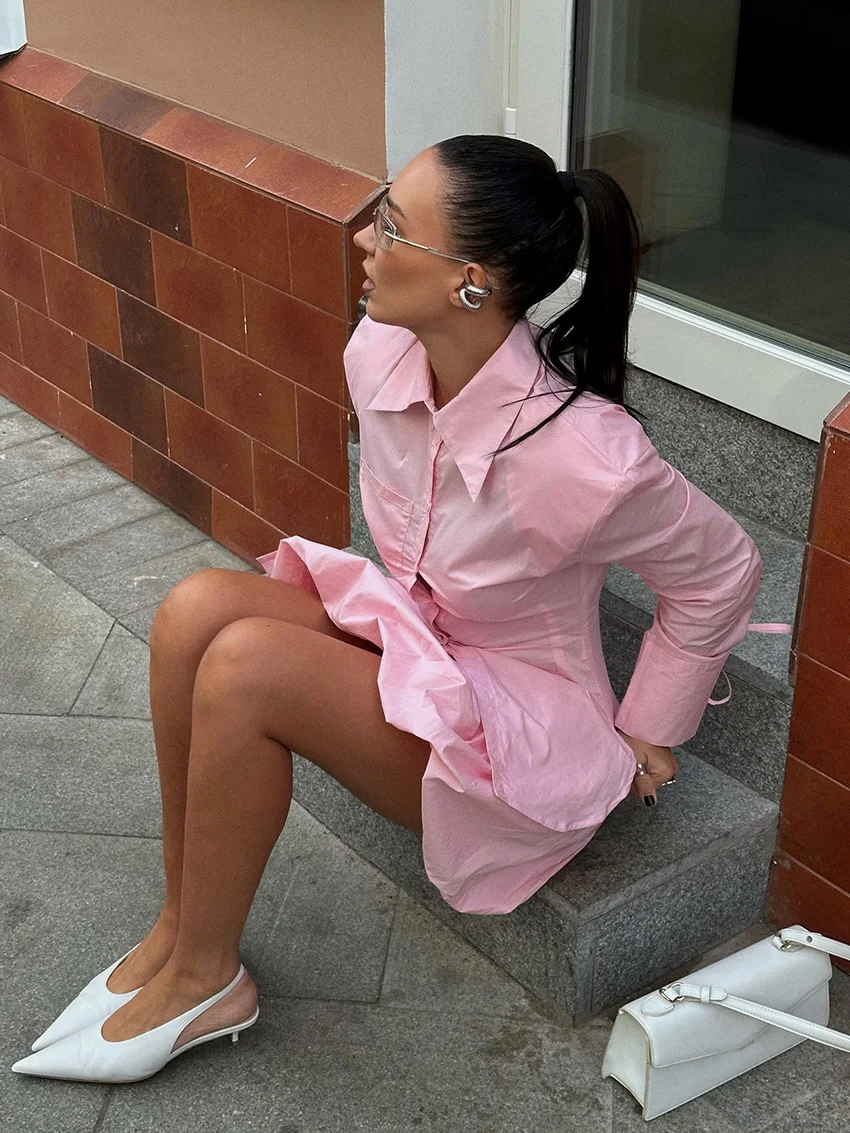 Marthaqiqi розовые хлопковые женские ночные рубашки, пижамы с длинными рукавами, одежда для сна с отложным воротником, юбки, модные женские комплекты ночного белья