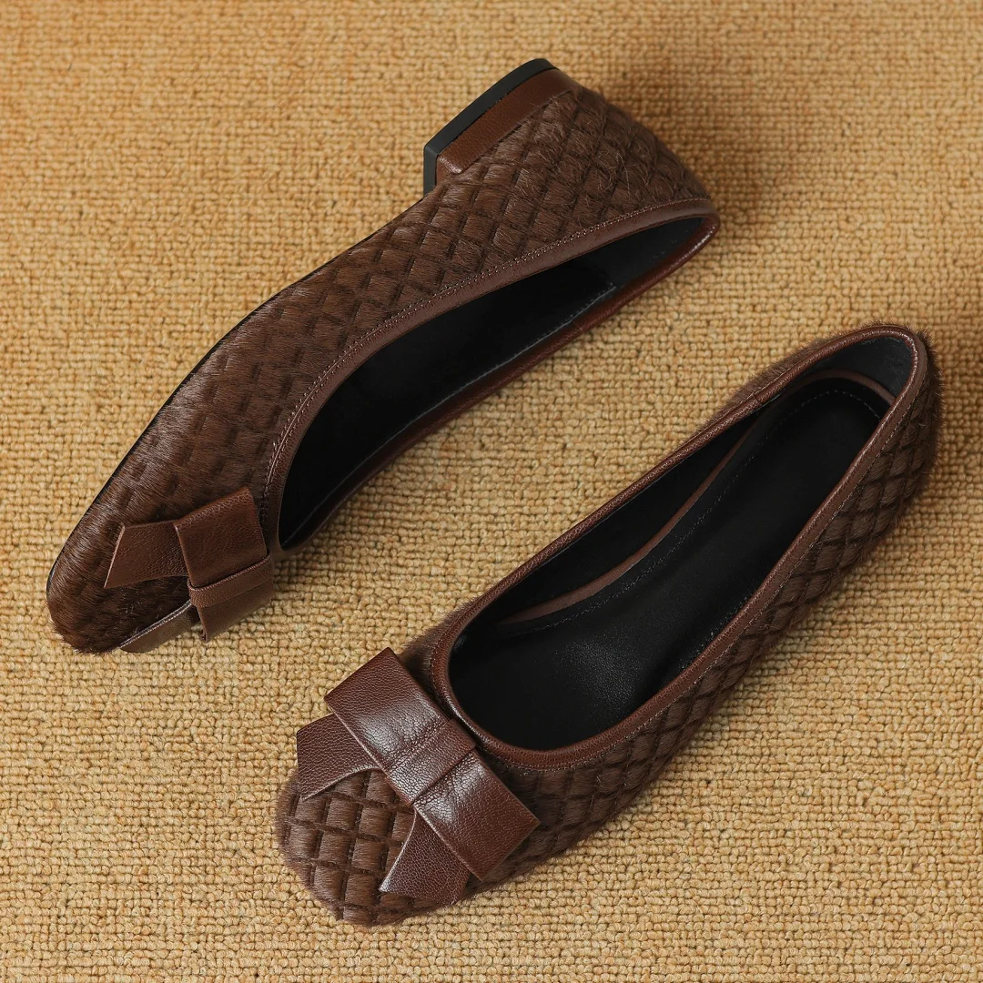 Plus size 34-41 women\'s horsehair round toe slip-on flats single shoes sweet bowtie elegant ladies slim daily dress shoes woman