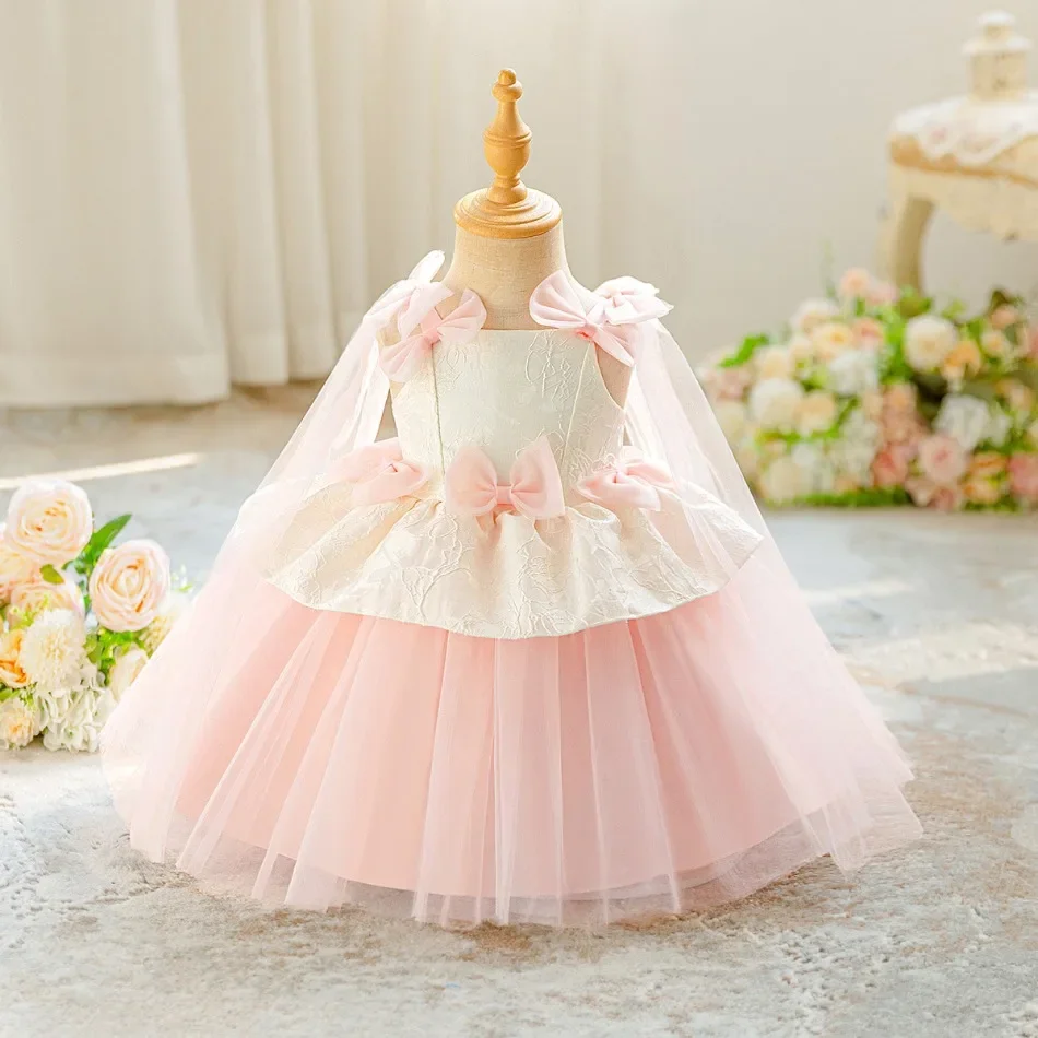 

Детское праздничное платье с розовым бантом для маленьких девочек, платья принцессы для крещения первого дня рождения для девочек, свадебный костюм подружки невесты для выпускного вечера ASQ03