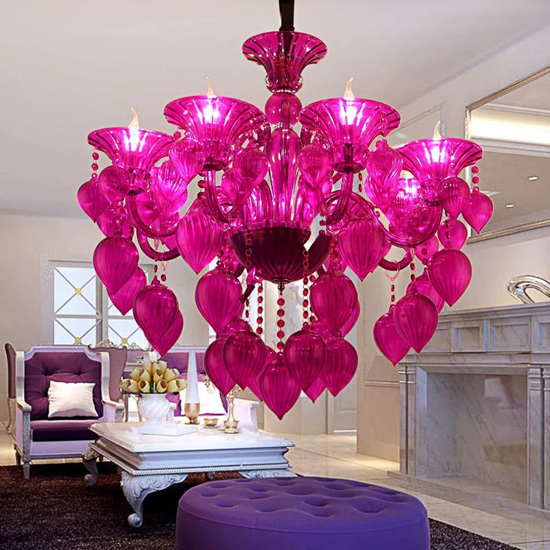 Modern Creative Purple Lotus Leaf Bud Shaped Bedroom Chandelier Mediterranean Blue Positive Red Ktv Corridor Led Pendant Lamp