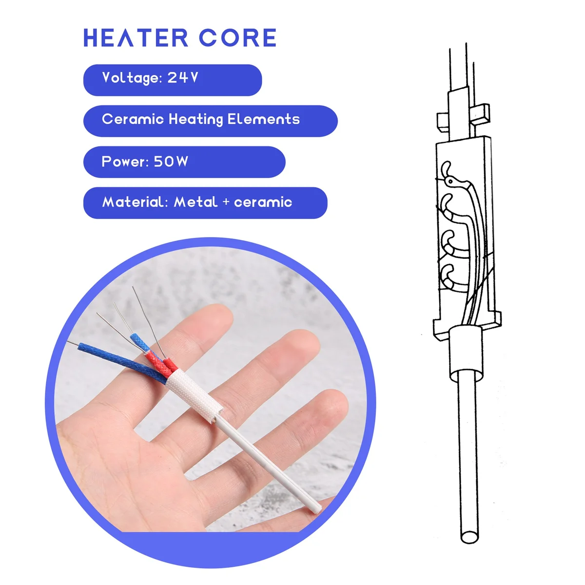 2Pcs A1321 Ceramic Heating Elements 24V 50W Heater Core for HAKKO 936 937 8586 Soldering Iron Saike Soldering Station