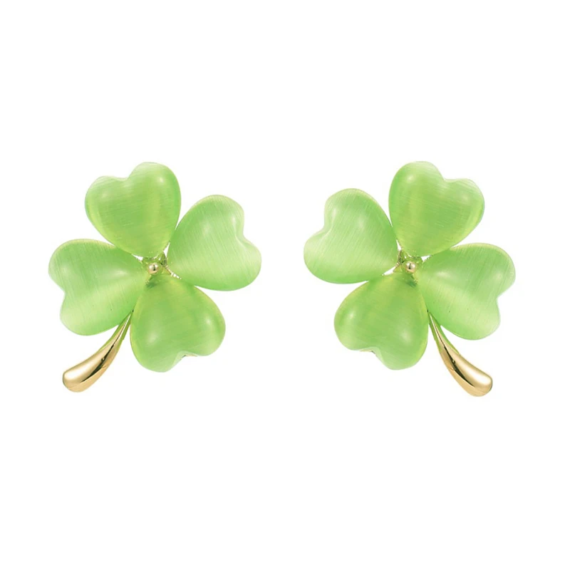 

Sweet Heart Four Leaf Clover Shape Design Opal Earrings Fashion Jewelry Birthday Gift Lucky Zircon Stud Earrings for Women Girls