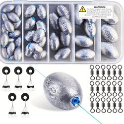 25pcs Egg Sinkers Set With Box, Oval Lead Sinker For Saltwater Freshwater, 30pcs Bobber Sinker Stops, 10pcs Fishing Swivels