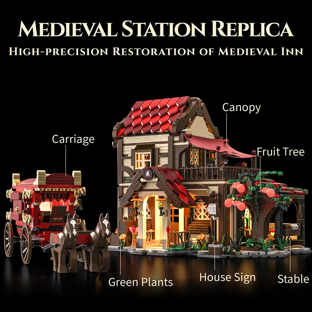

New Building Block Toys European Medieval Carriage Relay Station Street Scenery Ancient Architectural Models Puzzle Assembly Toy