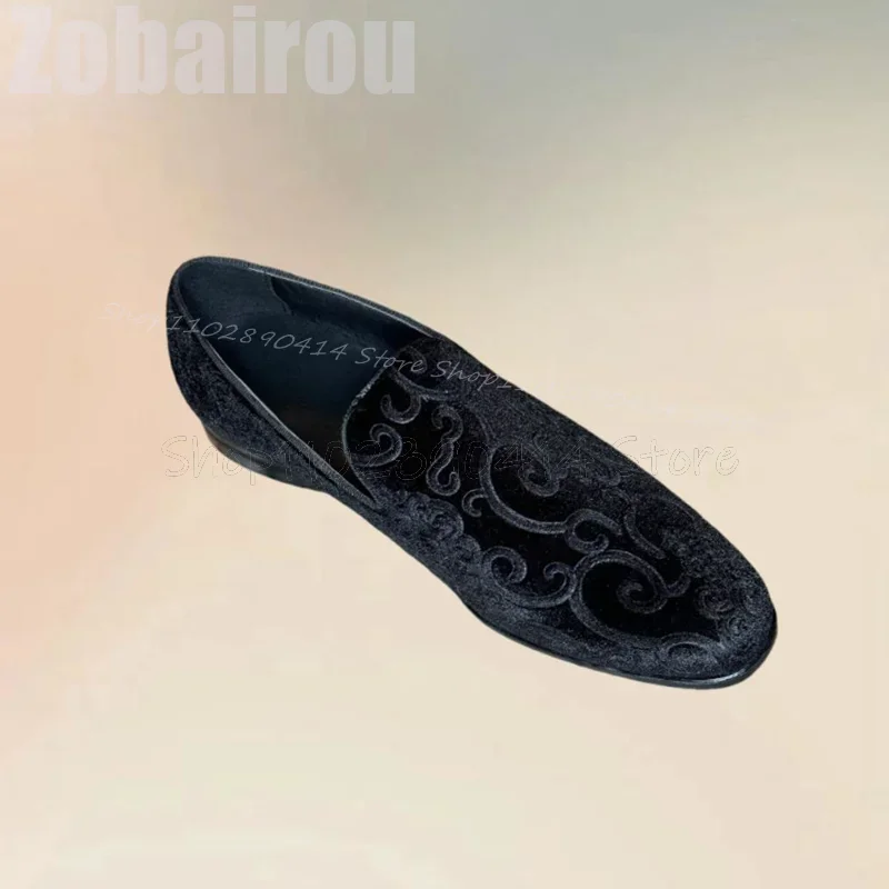 

Black Totem Embroidery Design Suede Loafers Fashion Slip On Men Shoes Luxurious Handmade Party Banquet Office Men Casual Shoes