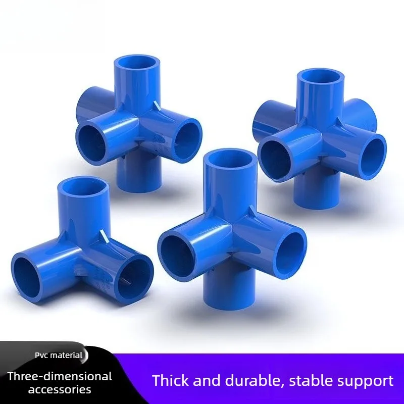 Blue PVC 3D 4/5/6-Way Right Angle Water Pipe Connector, DIY Frame Fitting